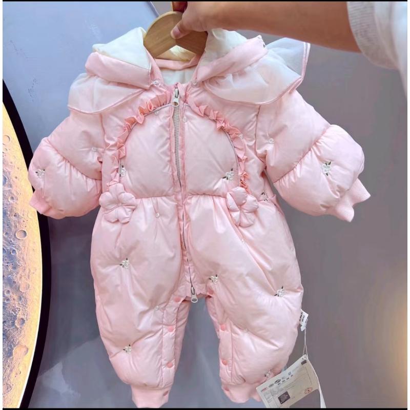 冬款加绒加厚女宝可爱白鸭羽绒零下保暖连体衣服连帽706婴儿女童