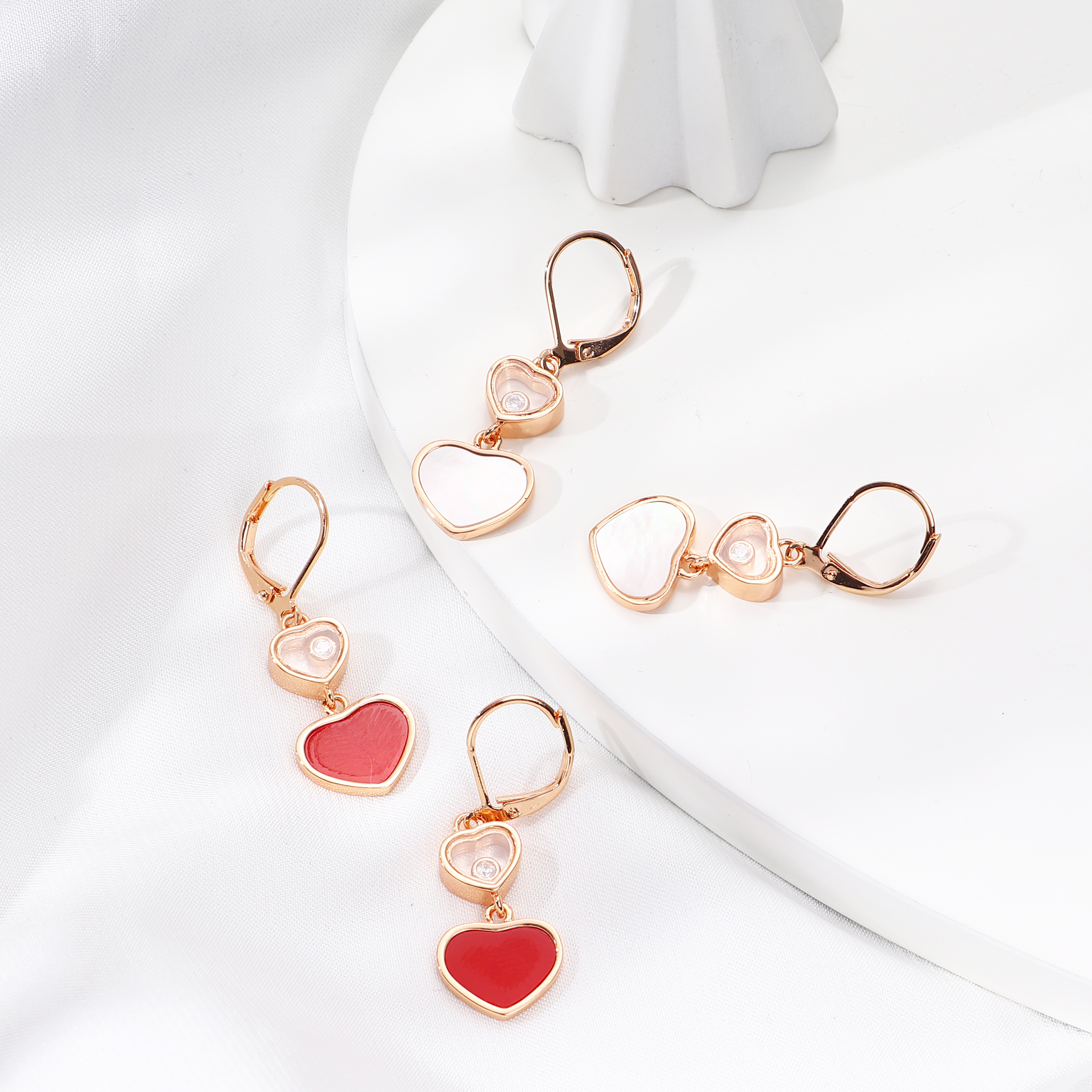 铜合金耳饰 白鹿杨紫同款瑞士风双桃心耳饰轻奢高级感时尚风礼物