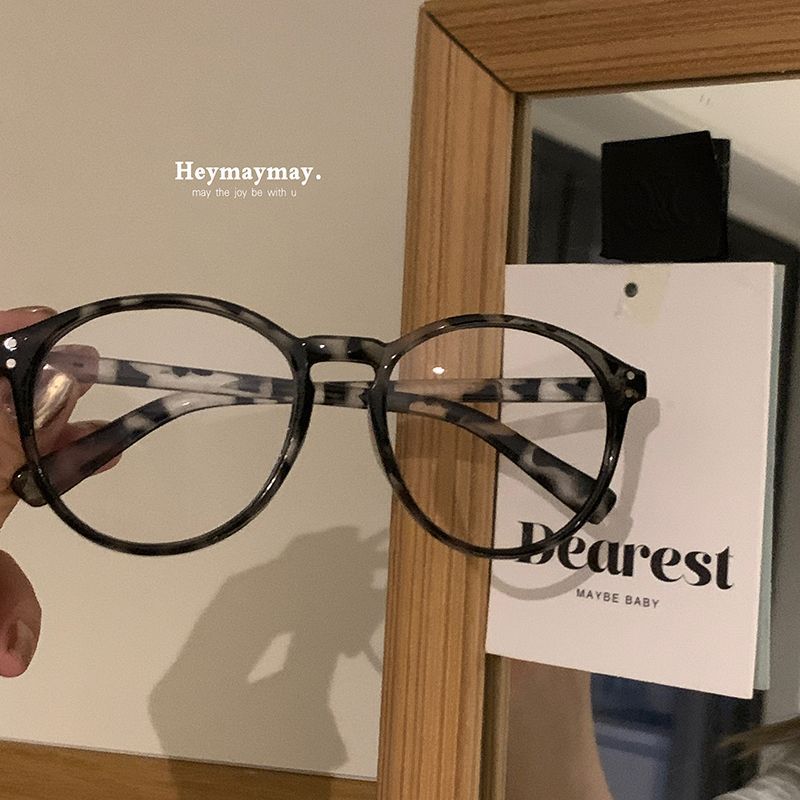 网红黑玳瑁眼镜框豹纹气质感素颜可戴近视复古蓝光圆脸黑框平光