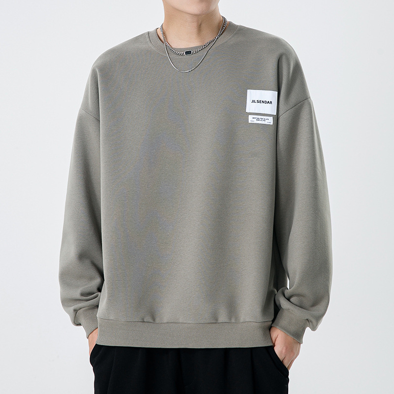 春秋港风男装字母印花圆领卫衣男美式简约宽松男友风长袖上衣ins