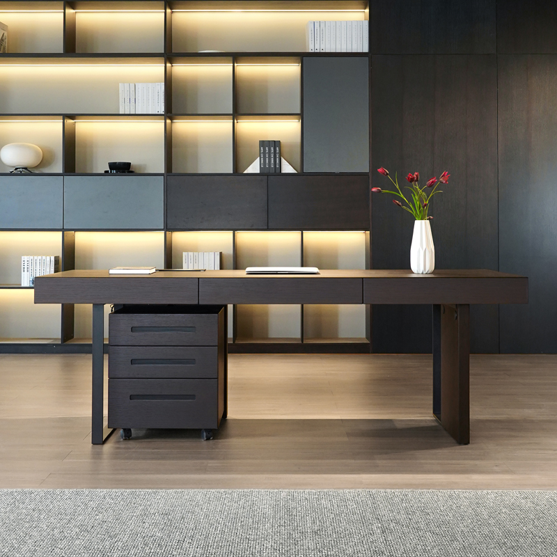 现代简约意式极简轻奢客厅大书房书桌家用老板办公电脑写字台双人