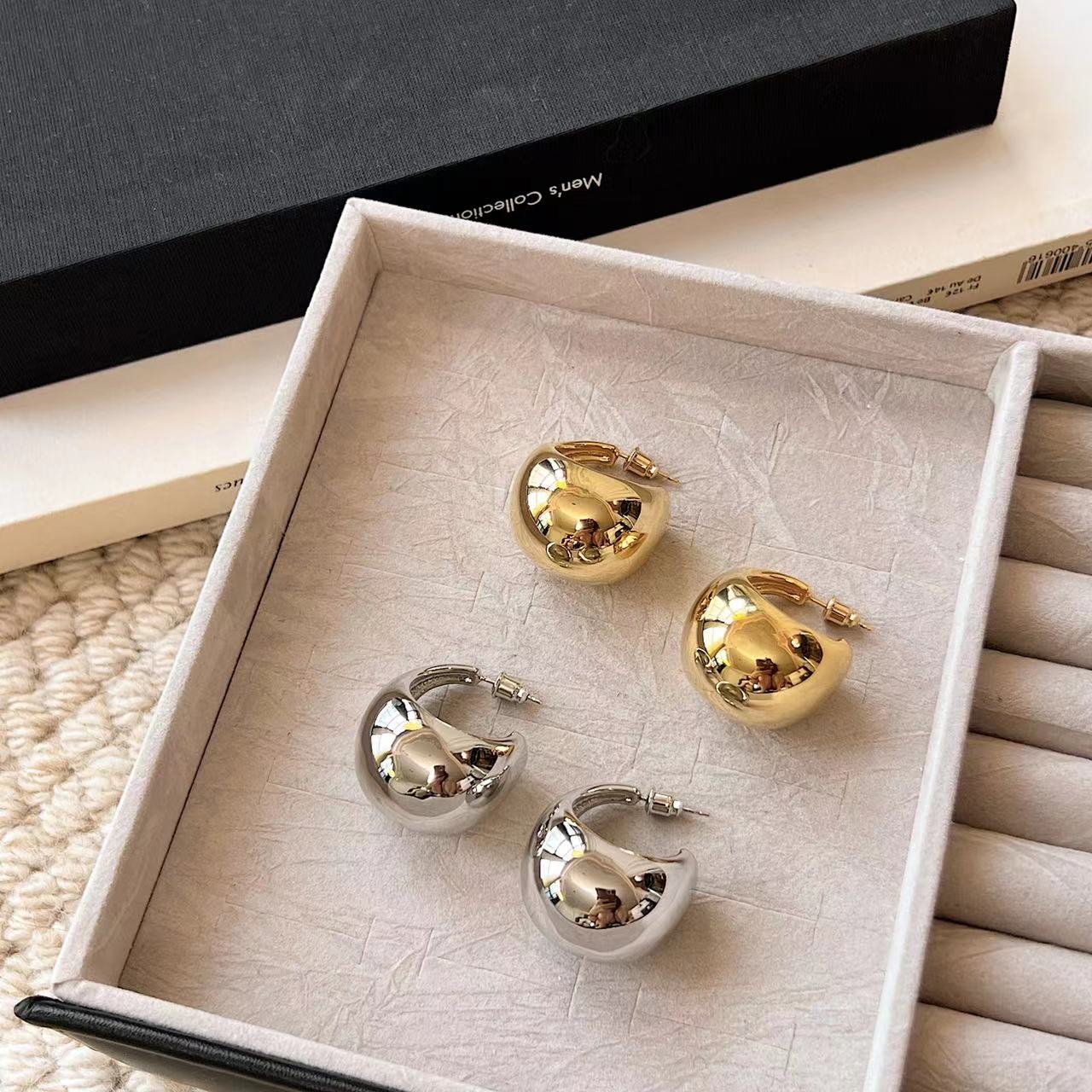 合金耳饰 【PINZIKO】半圆粗c形不规则球体耳环轻奢设计法式 TJA523