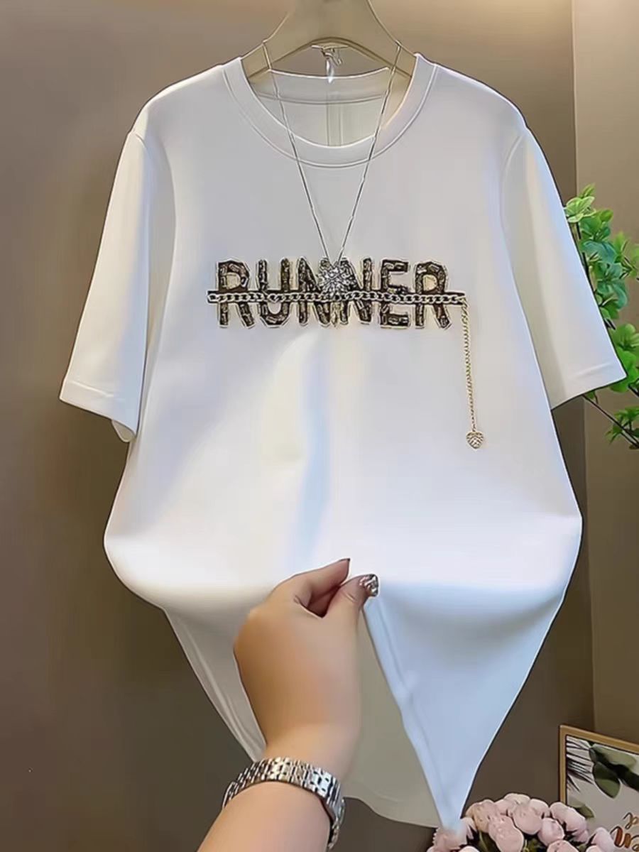 ④纯棉潮牌烫钻女装T恤网红夏季薄款宽松ins时尚