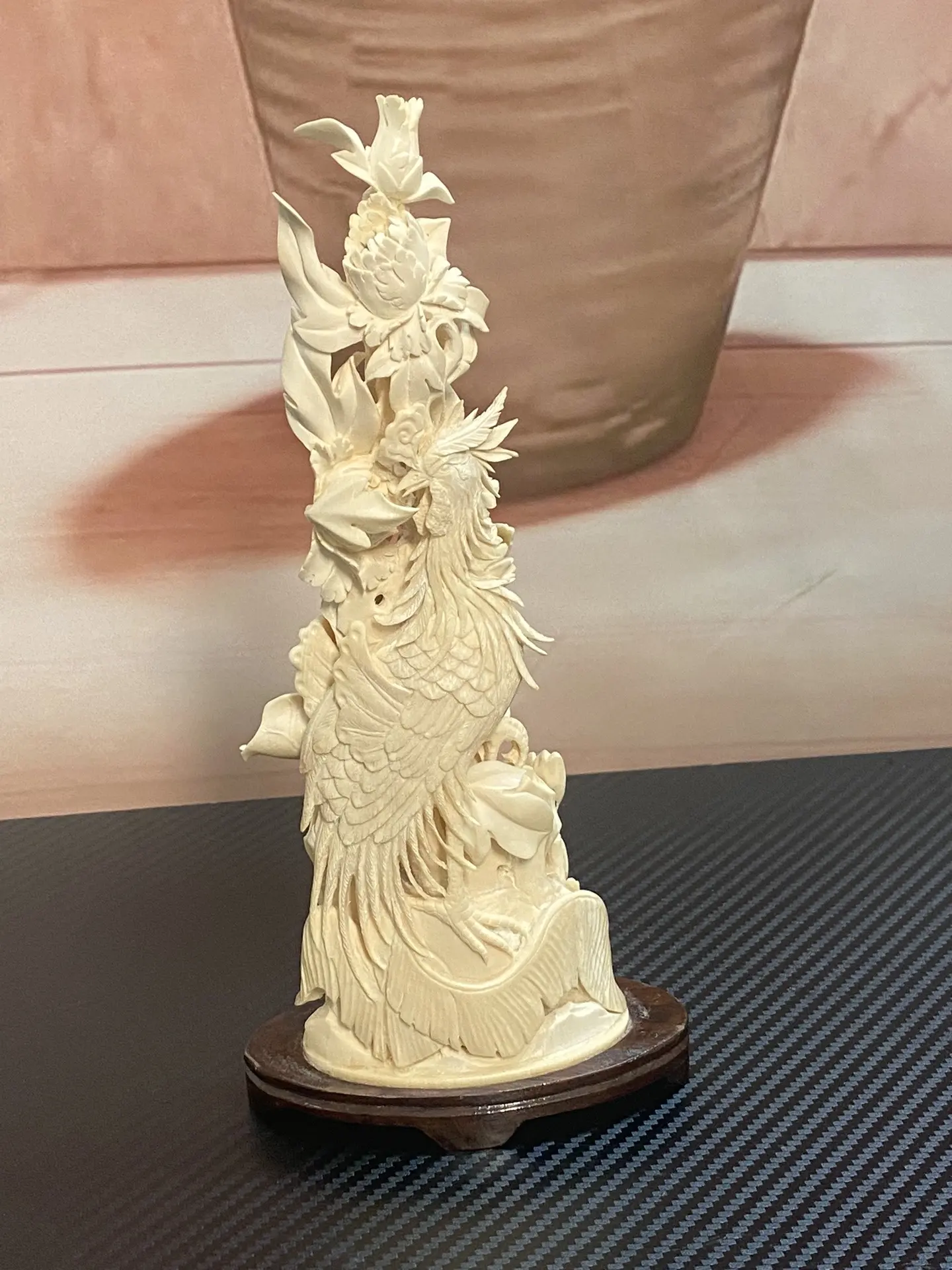 猛犸牙大师纯手工雕刻，花开富贵