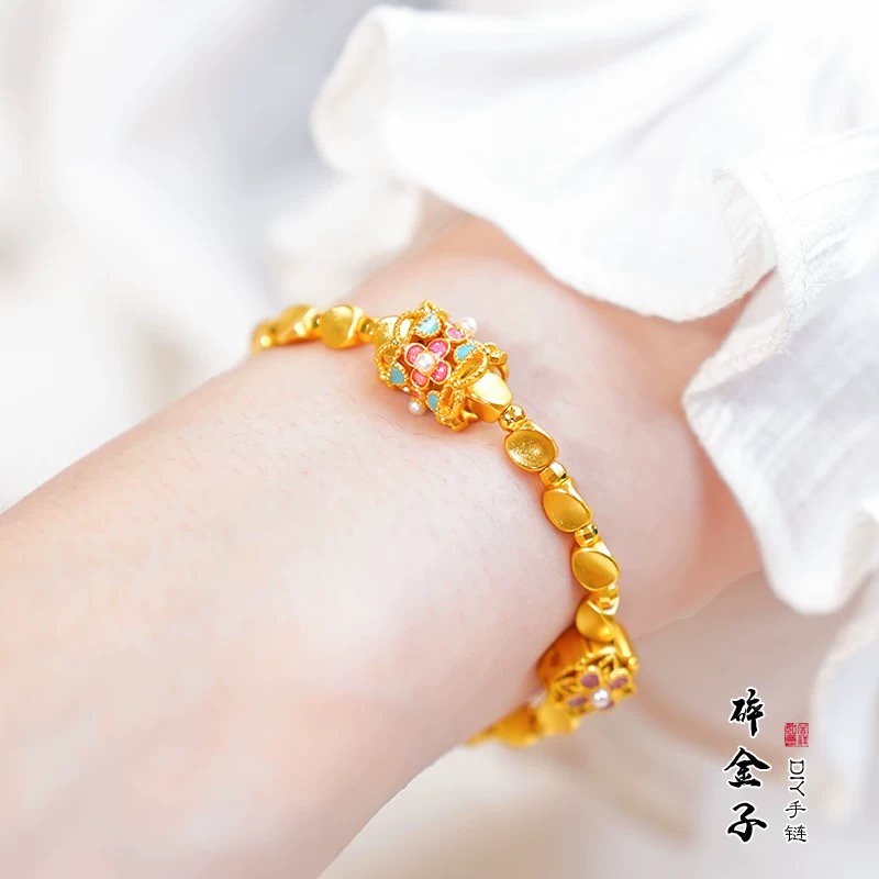 铜合金手链 【烧蓝四叶花扭扭珠手链】115