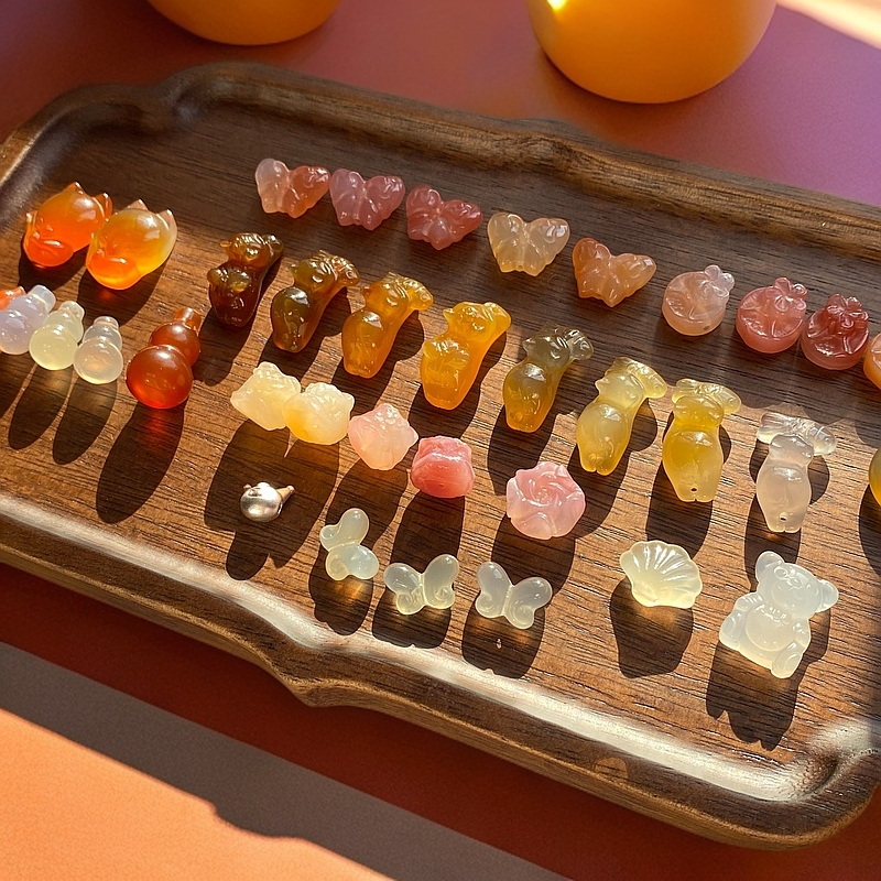伯虎赏玉天然珠宝玉石糖心玛瑙雕刻小件diy配饰