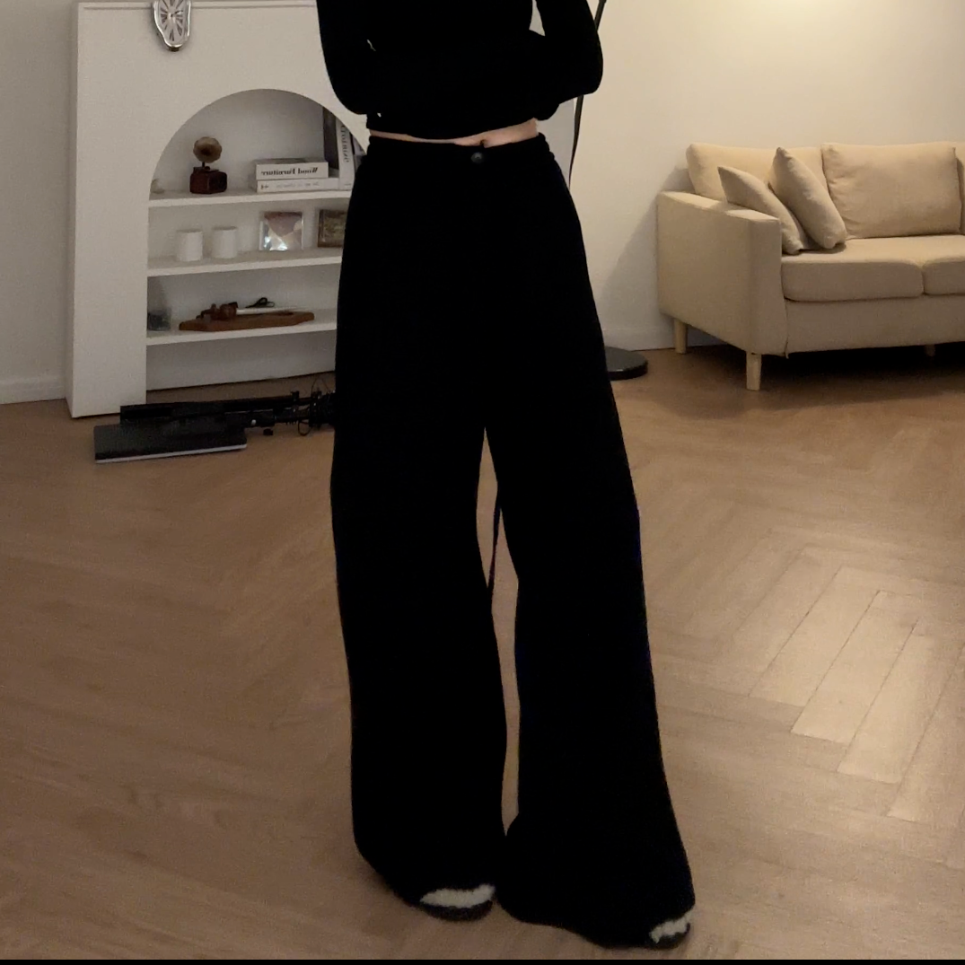 妙前【迪迪】高腰辣妹裤女休闲时尚气质黑色百搭长裤