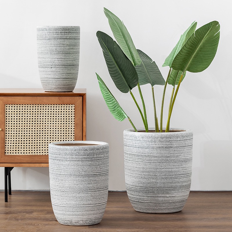 北欧陶瓷陶瓷灰色简约客厅种树发财树琴叶榕绿植千年木落地特大号