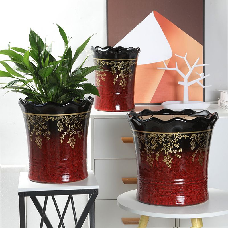 陶瓷花盆大号客厅落地红色中式古典散尾葵龟背竹绿植室内盆栽专用