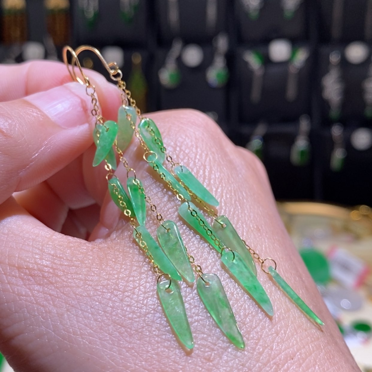 【闪购商品】翡翠耳饰18K金镶嵌耳环
