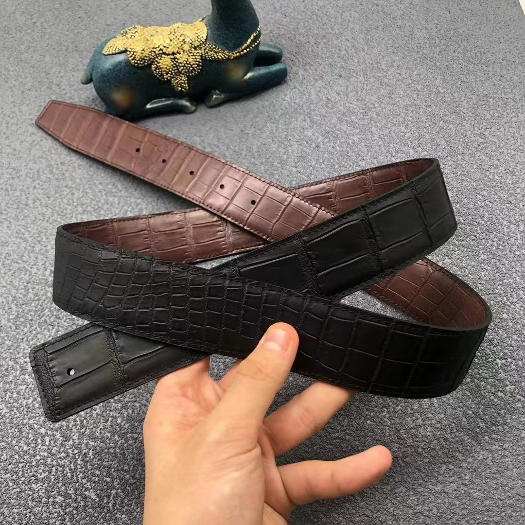 （单带条）3.8平头双雾面黑棕肚皮腰带礼盒装