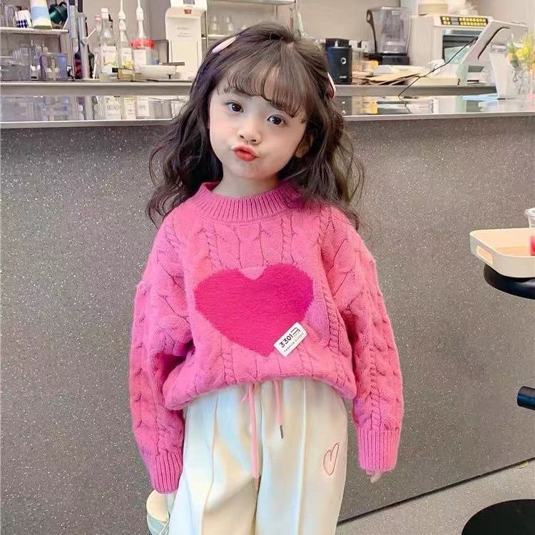 儿童童装女童毛衣爱心针织衫长袖2023春秋新款韩版洋气宝宝线甜美