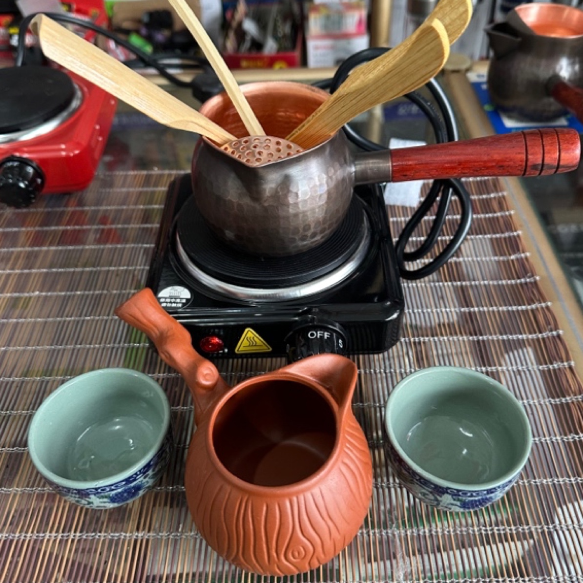 500瓦五档调温电茶炉300ml紫铜公道杯红陶罐罐套装茶道三宝和口杯
