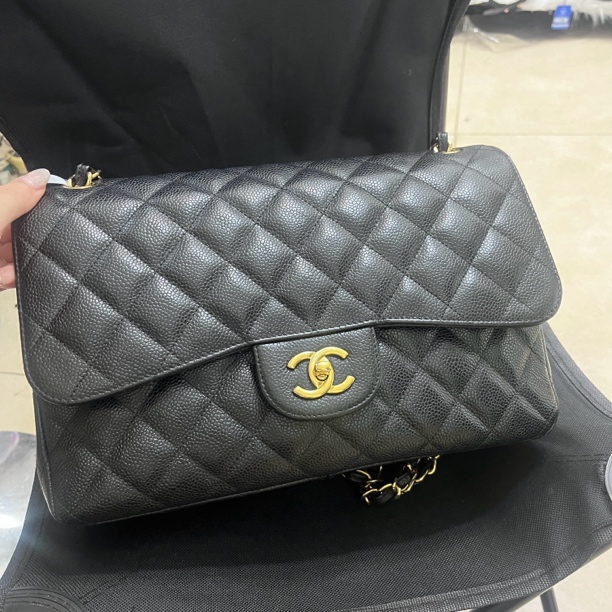 95新 Chanel/香奈儿 黑金荔枝jumbo 拆单
