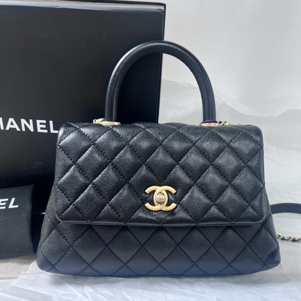 95新 Chanel/香奈儿 黑金coco handle小号