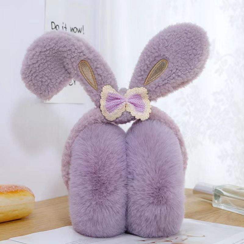 安安女士冬天保暖防寒折叠耳罩可爱花朵毛绒耳套学生卡通耳暖耳包