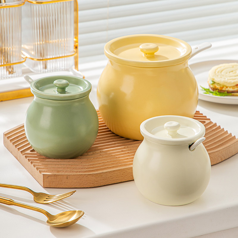 guiwei/归味双耳猪油罐家用陶瓷罐带盖耐高温辣椒罐子厨房调料罐