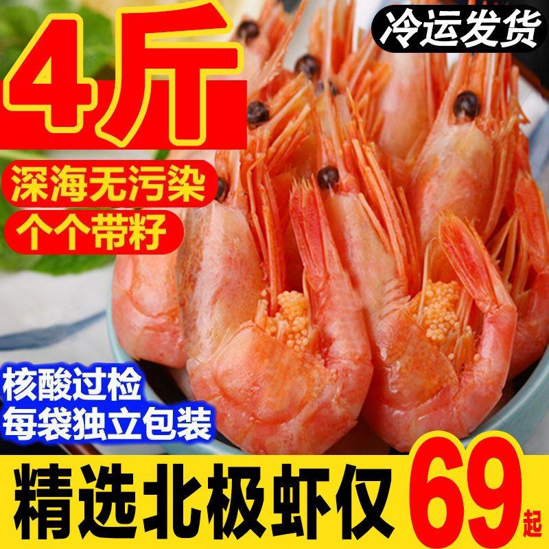 北极虾特大号甜虾刺身即食冰虾鲜活带籽腹籽海鲜水产冻虾北极甜虾