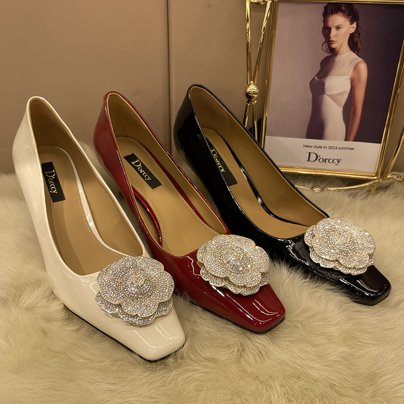 迪奥希高定款2066-G15山茶花漆皮酒杯跟百搭6厘米跟高时尚轻奢