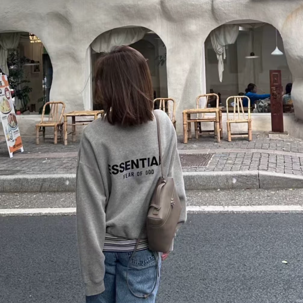 【NEW】复线ess后背大字母植绒圆领加绒卫衣 男女同款宽松百搭