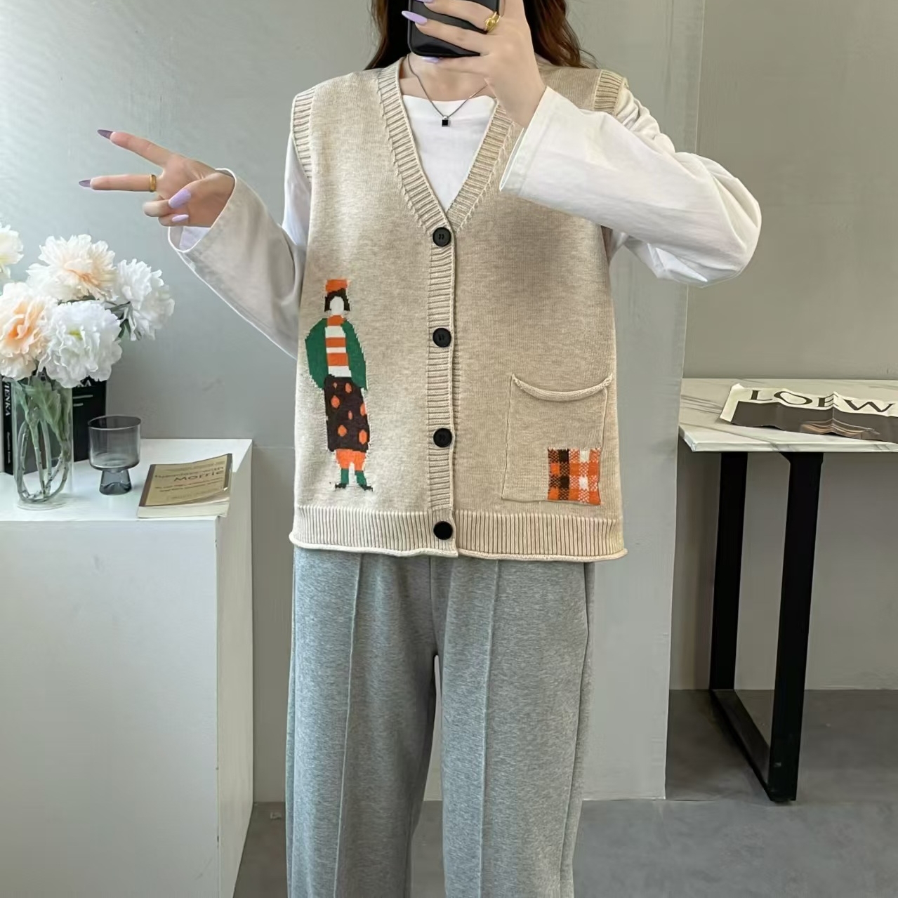 开衫马甲女针织毛衣无袖时尚百搭休闲宽松上衣一307款