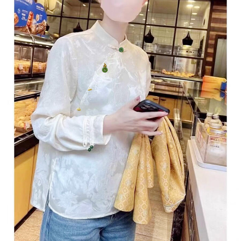 新中式时尚春秋气质提花气质民国风绣花上衣女网红春季立领夏季
