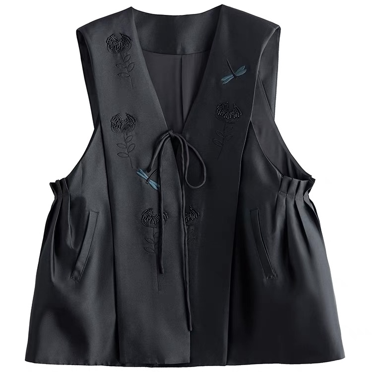 上衣马甲女款2025休闲国风无袖显瘦黑色外穿宽松新款新中式马甲