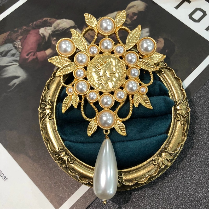 复古古风金色vintage中古圆形领针气质
