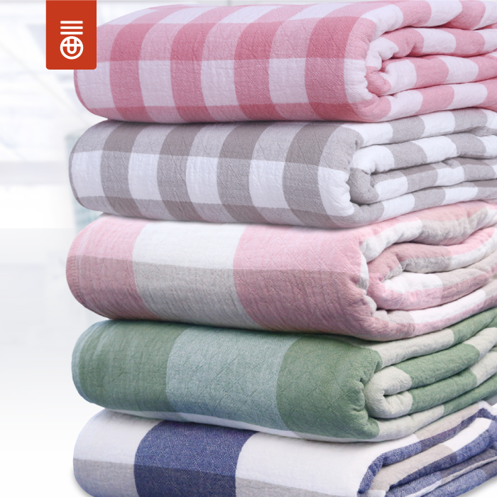 无印风格子毯100%棉全棉水洗棉纱布盖毯床单空调毯可铺可盖