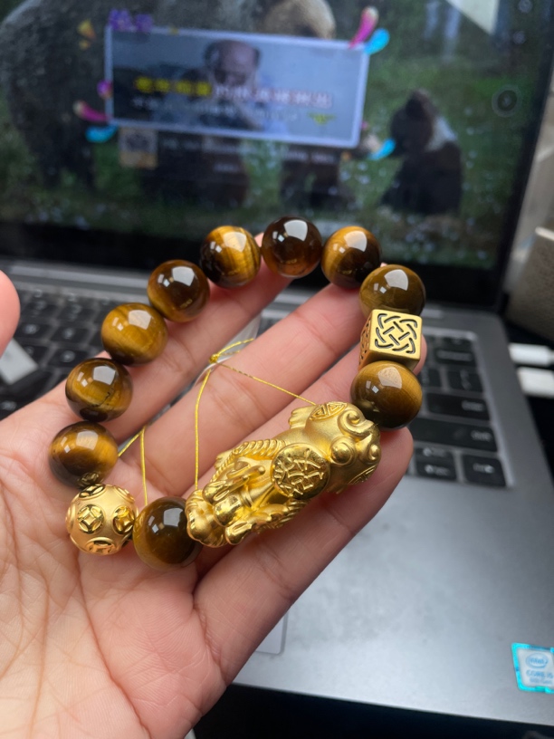 足金发字守护貔貅手串