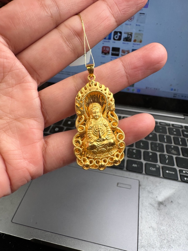 足金火焰观音吊坠