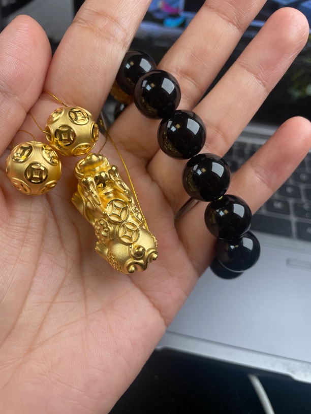 足金钱币如意貔貅手串
