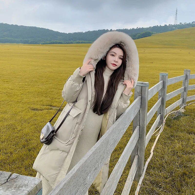 洋气显瘦小个子羽绒棉服女2023新款大毛领中长款韩版棉袄女棉衣
