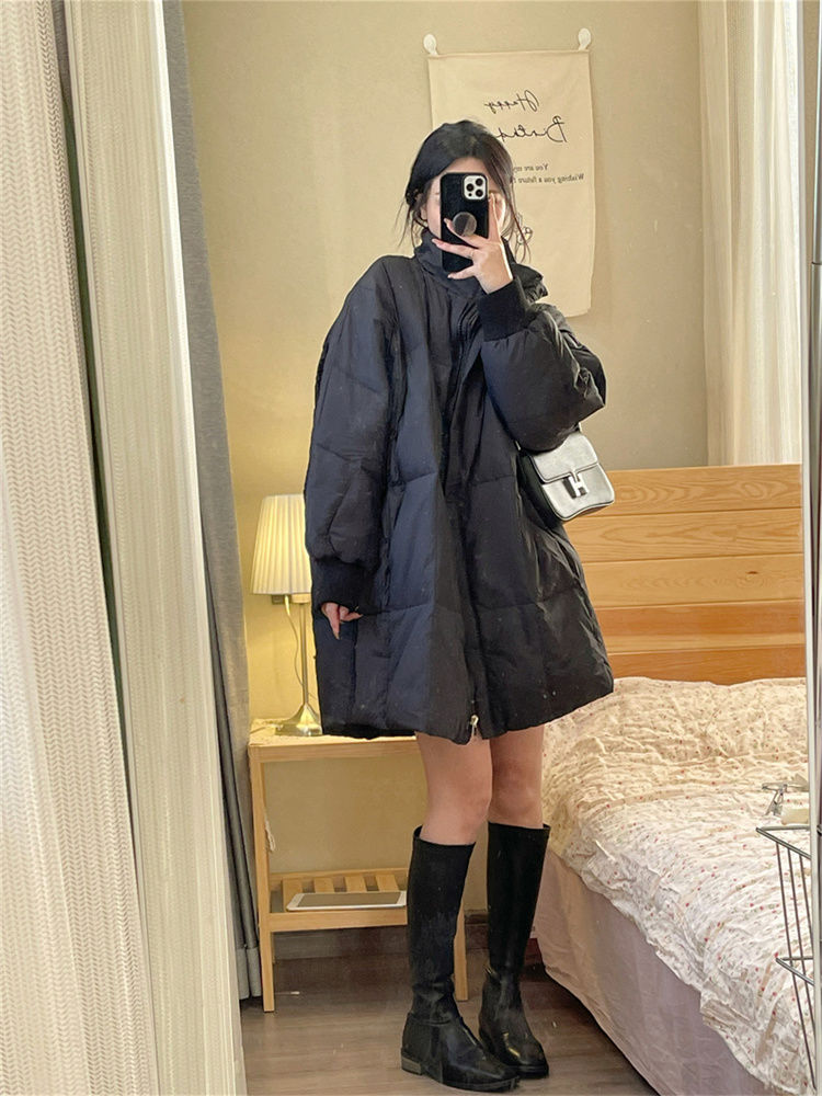 秋冬百搭加厚黑色韩版蝙蝠袖羽绒服女2023冬新款设计师白鸭绒时尚