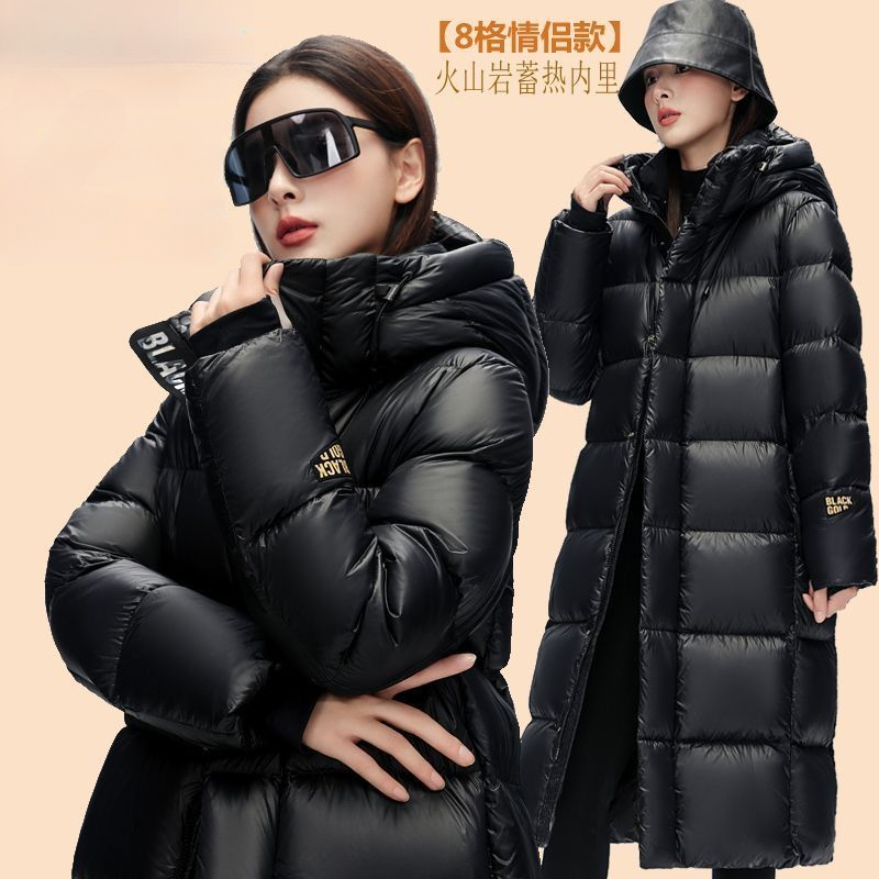 保暖防风过膝蓄热大码黑色中长款羽绒服女男女情侣韩版短款外套