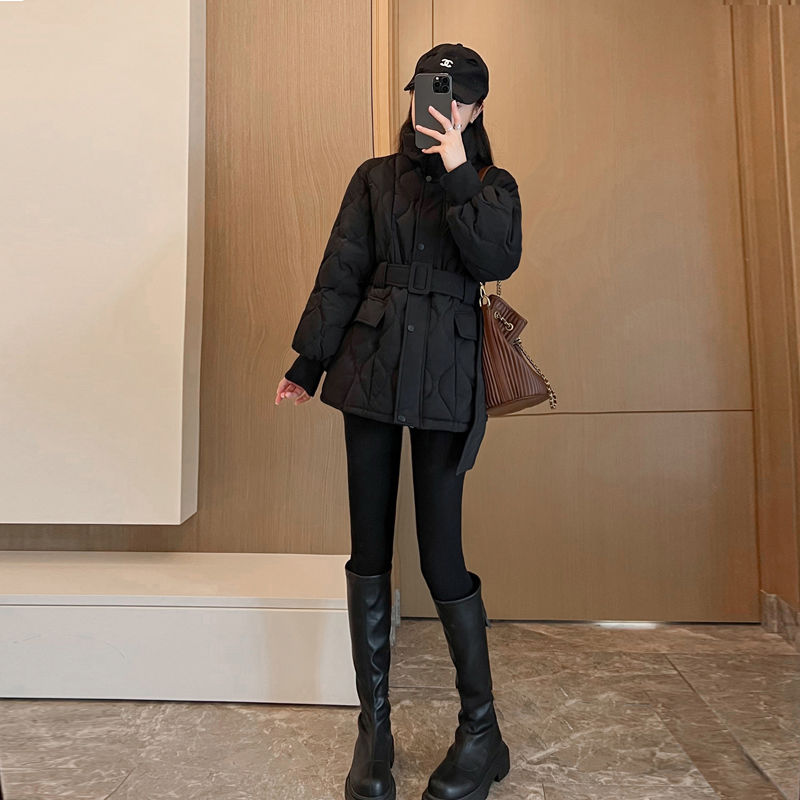 加厚韩版连帽时尚收腰羽绒棉服女短款2023新款秋冬季显瘦小个子潮