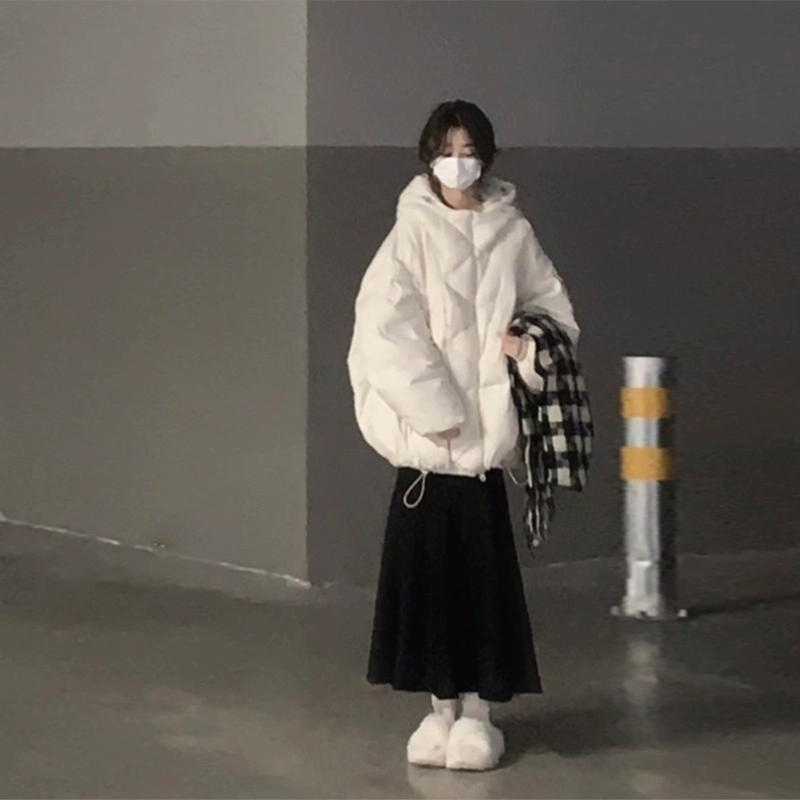 秋季长袖连帽加厚保暖设计感复古韩版时尚甜美慵懒女扣服棉衣上衣