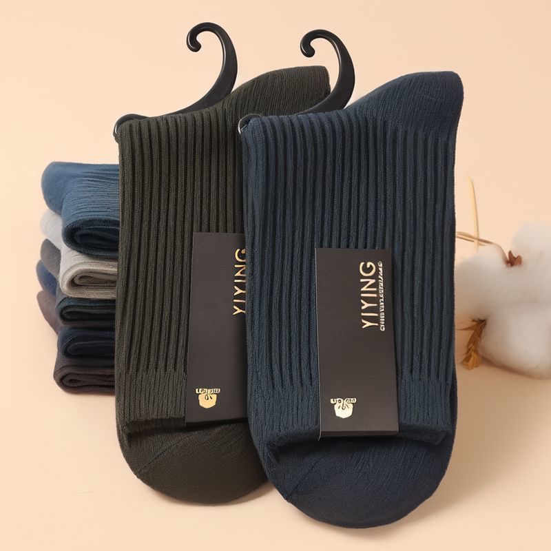 四季可穿男士双针中筒棉袜纯色保暖透气