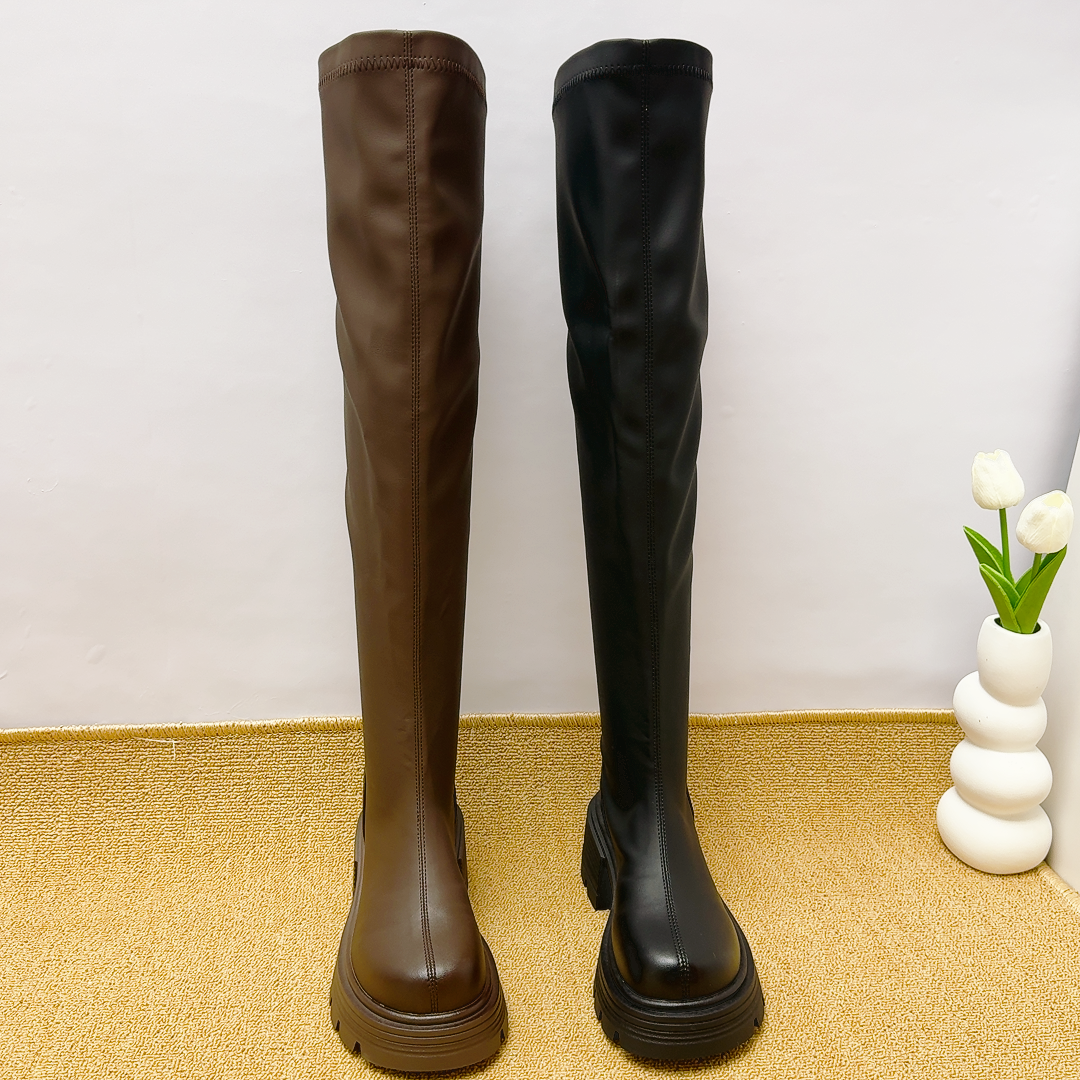 过膝靴2025新款时尚百搭增高瘦瘦靴加绒保暖棕色网红小个子弹力靴