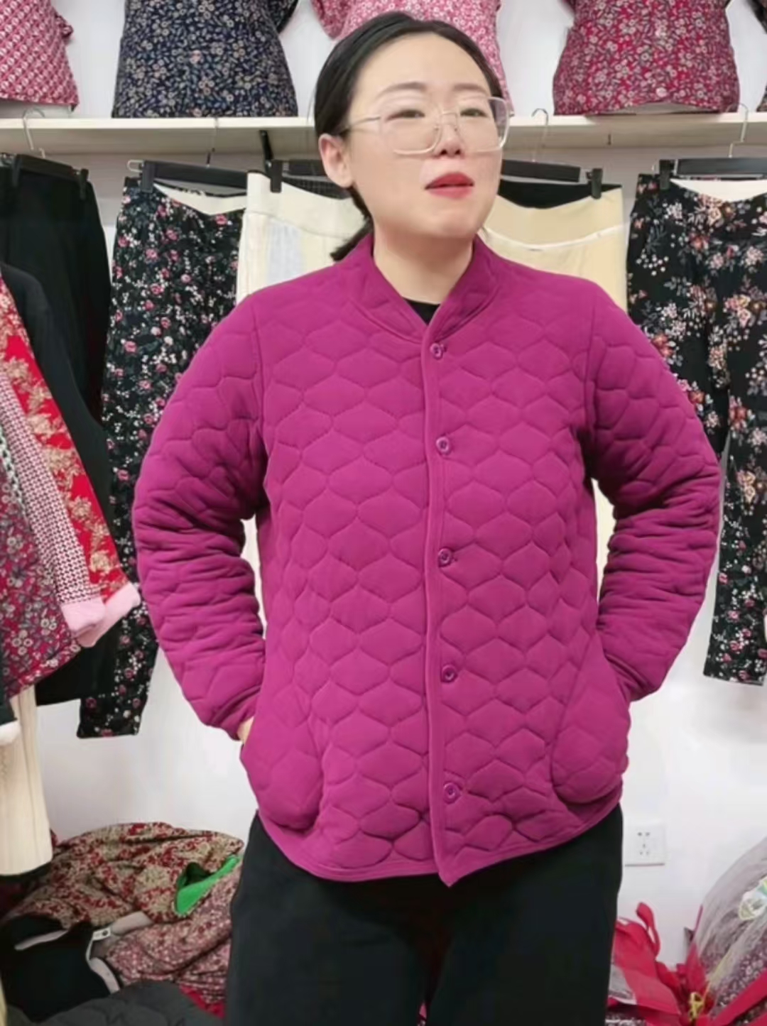 秋冬德绒棉袄外套立领带兜高弹中老年外套内胆妈妈装