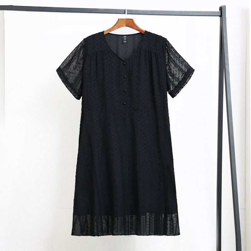 23057C雪纺连衣裙中长款30-40岁洋气大码女装夏季胖mm显瘦a字裙子