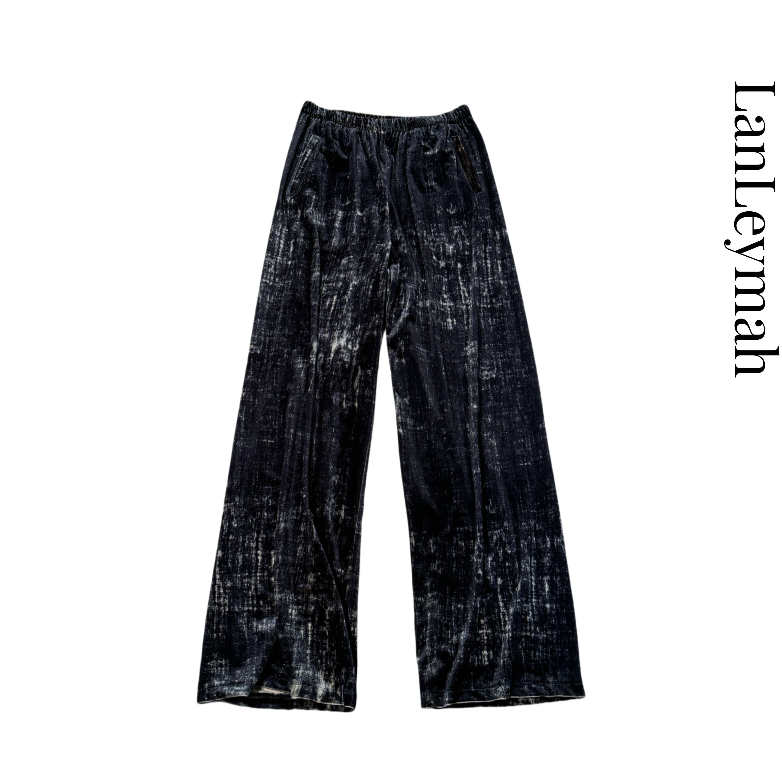 LanLeymah【炒花丝绒裤】宽松口袋休闲阔腿裤拖地百搭显瘦慵懒风