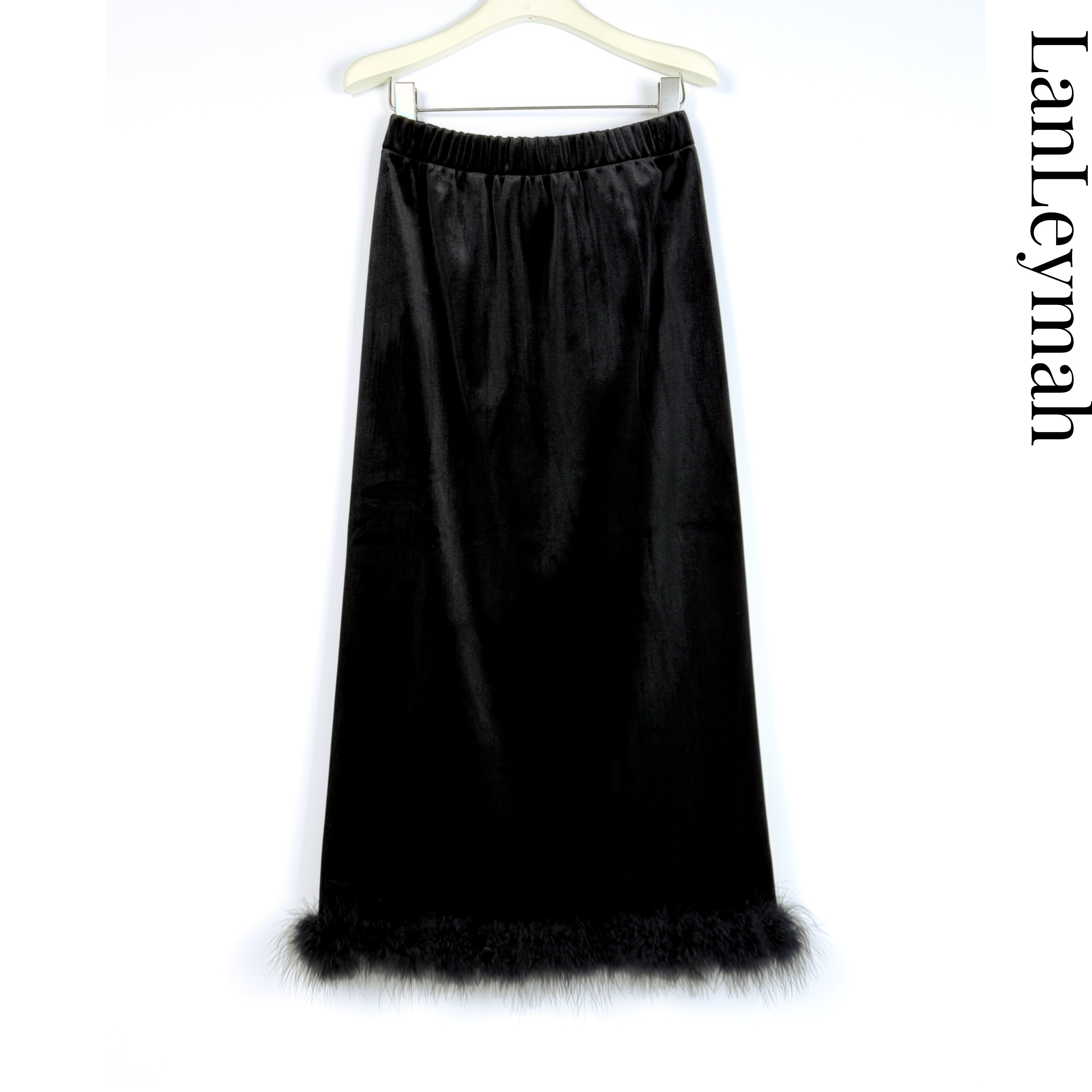 LanLeymah【加绒毛边半裙】丝绒裙秋冬时尚百搭显瘦下摆毛毛半身裙