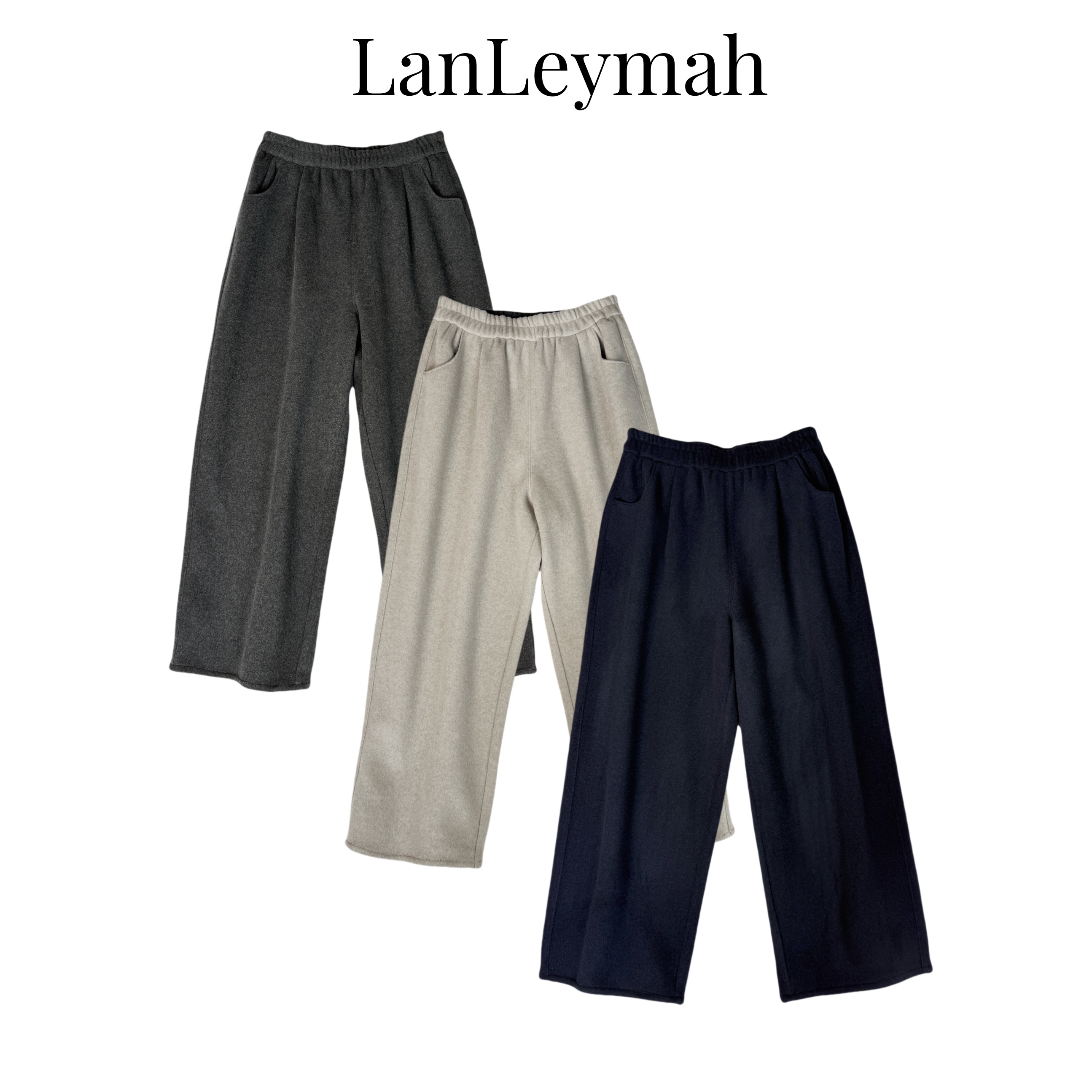 LanLeymah【毛呢靴裤】松紧高腰阔腿哈伦裤九分裤宽松靴裤YK3773