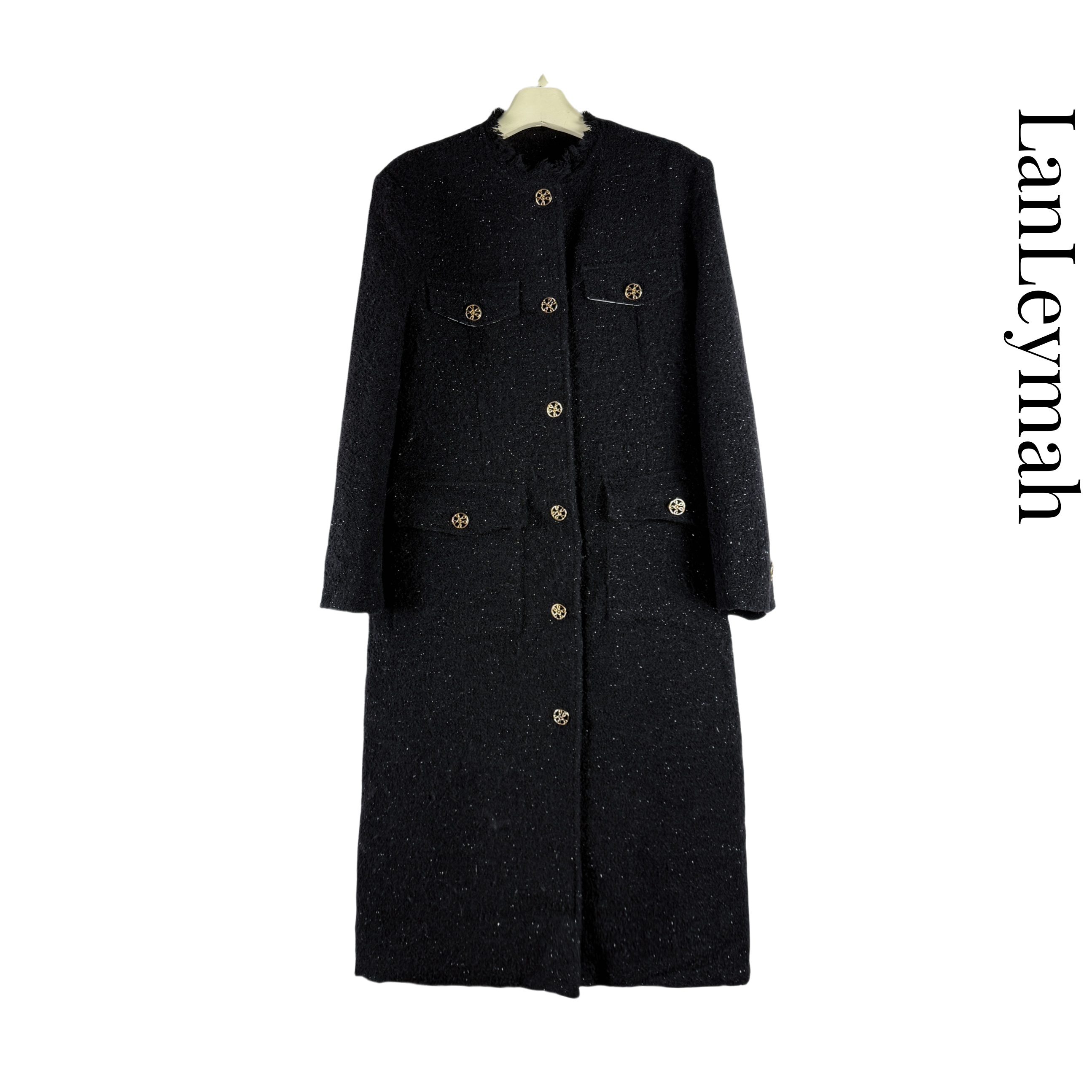 LanLeymah【中长款小香风】黑色亮晶晶外套