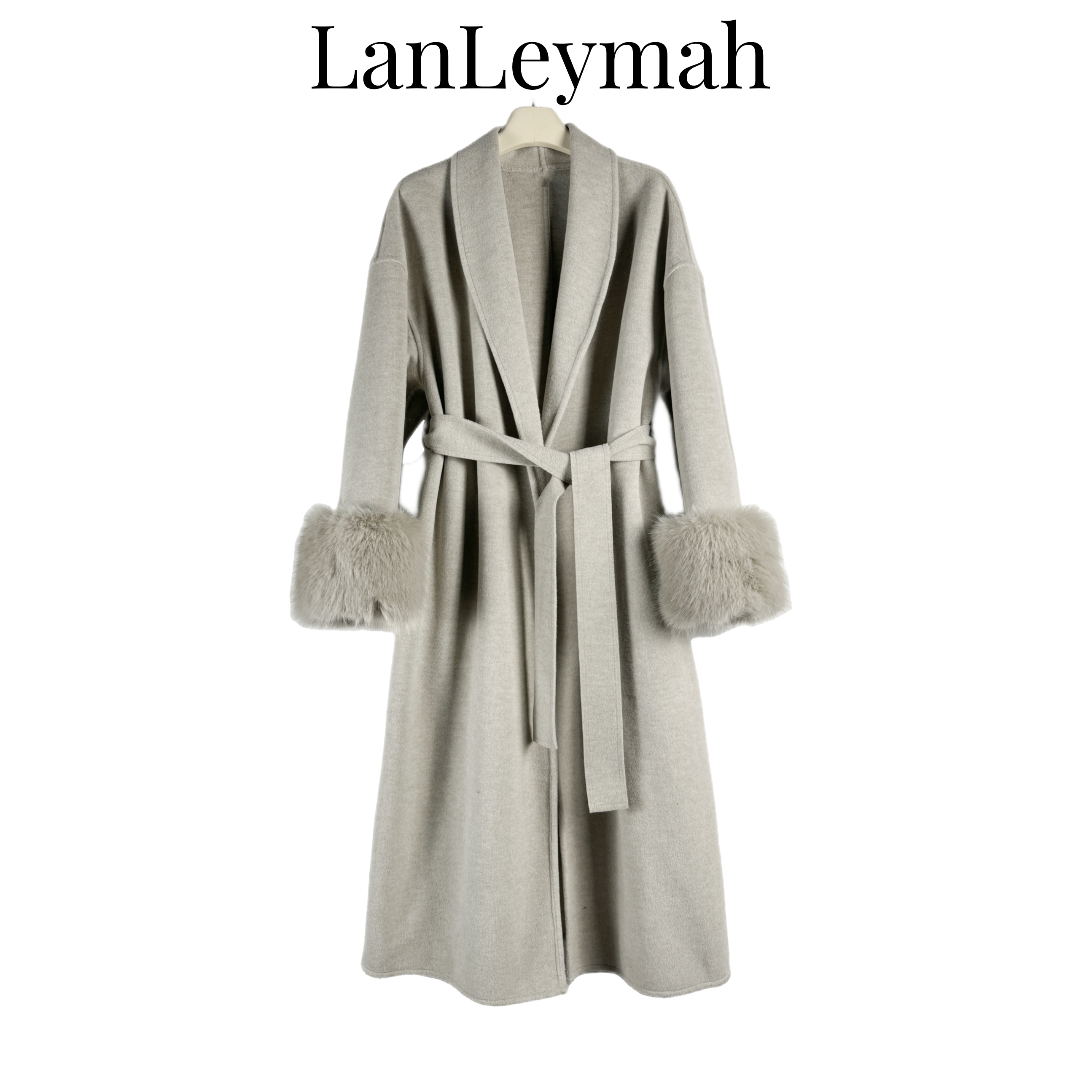 LanLeymah【白富美大衣】可拆卸毛毛袖女士气质长款双面呢大衣YS036