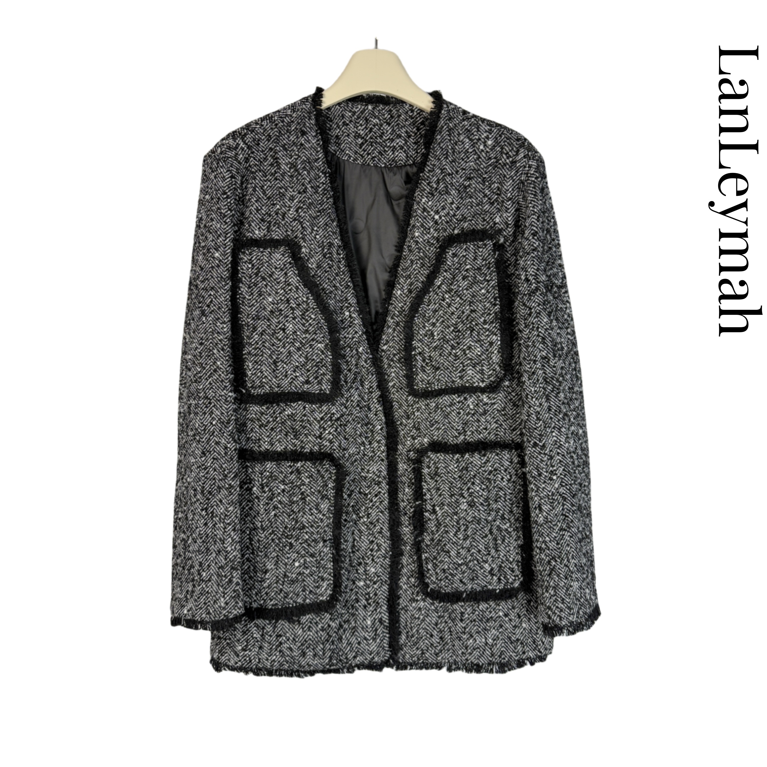 LanLeymah【黑边小香风】秋冬轻奢时尚毛呢外套ys045冬季