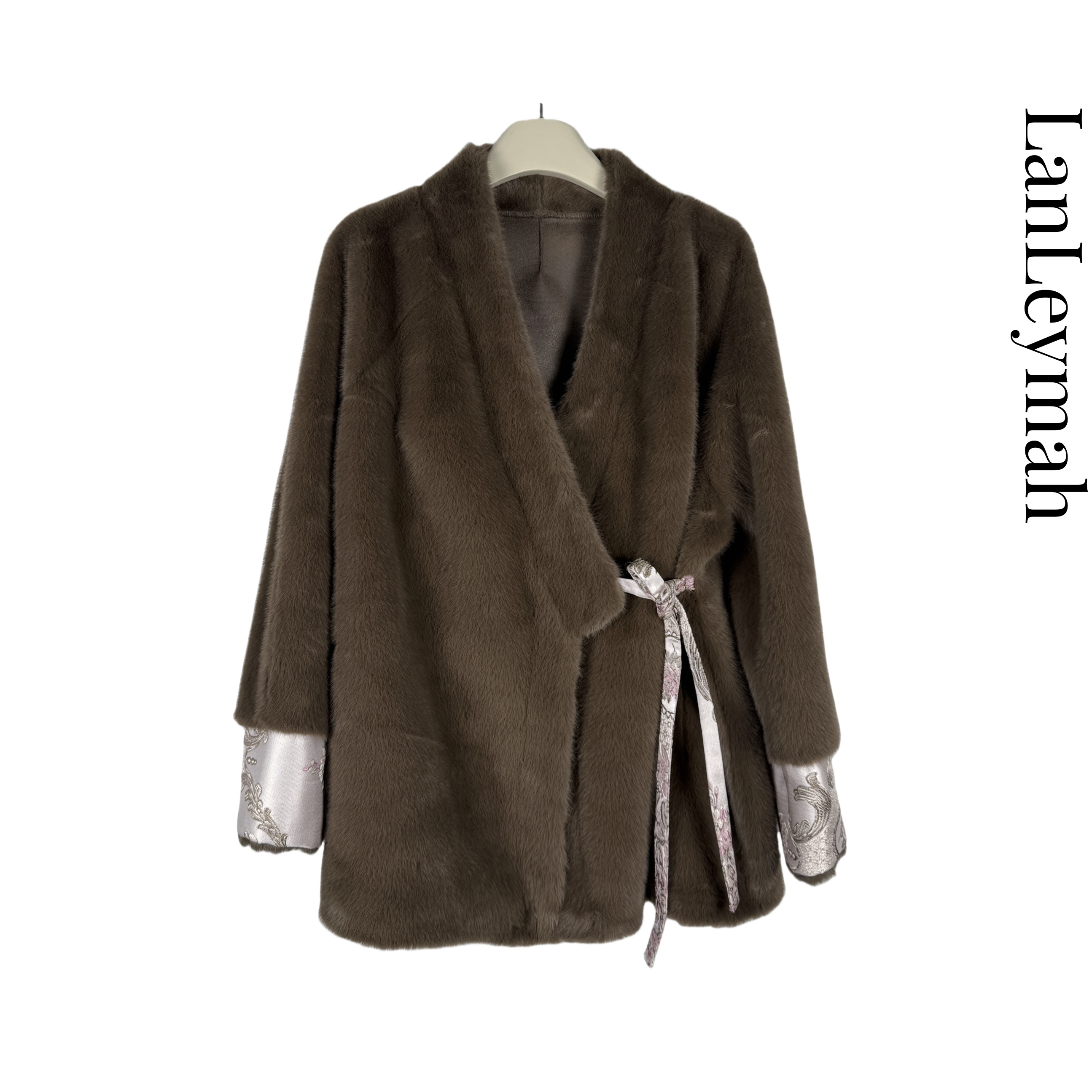 LanLeymah【新中式毛毛外套】轻奢系带设计师气质保暖宽松女士外衣