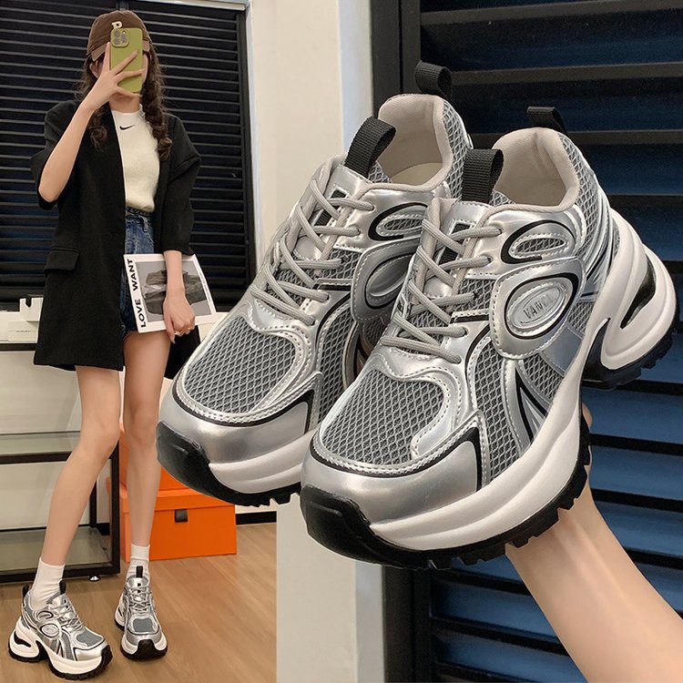 时尚欧洲站厚底银色百搭老爹鞋女 2024年春新款韩版ins休闲运动鞋