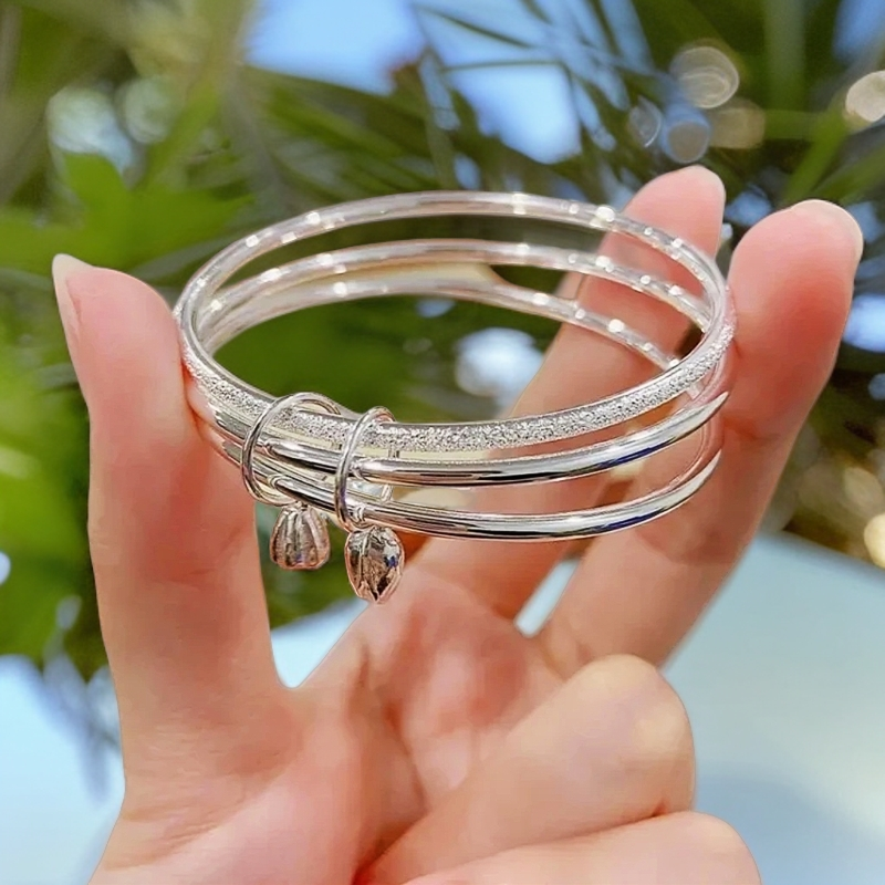 足银手镯 足银9999三生三世两世欢银手镯纯银女款镯子送女友礼物